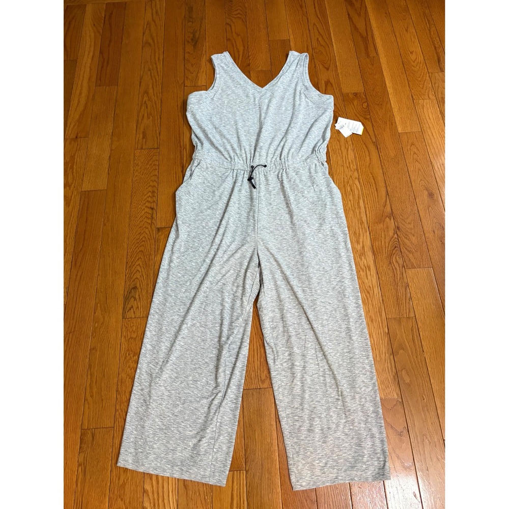 Old Navy Breathe ON Heather Gray V-Neck Wide Leg Sleeveless Jumpsuit XL NEW
